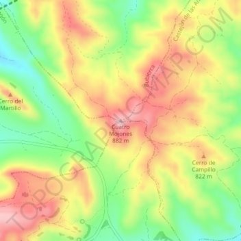 Mapa topográfico Cuatro Mojones, altitud, relieve