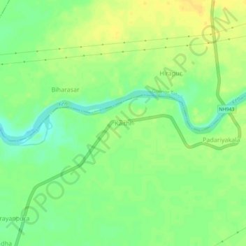 Mapa topográfico Kaithi, altitud, relieve