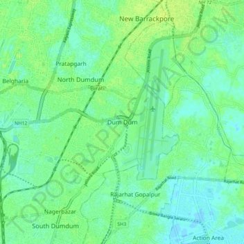 Mapa topográfico Dum Dum, altitud, relieve