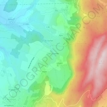 Mapa topográfico Les Courbettes, altitud, relieve