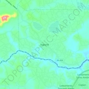 Mapa topográfico Itaporã, altitud, relieve