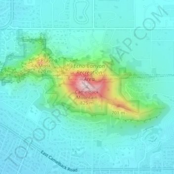 Mapa topográfico Camelback Mountain, altitud, relieve