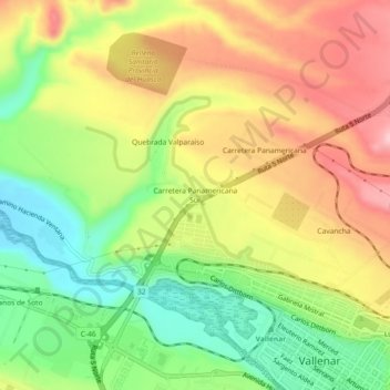 Mapa topográfico Carretera Panamericana Sur, altitud, relieve