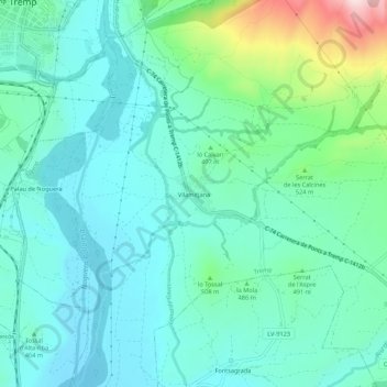 Mapa topográfico Vilamitjana, altitud, relieve