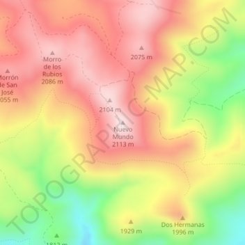 Mapa topográfico Nuevo Mundo, altitud, relieve