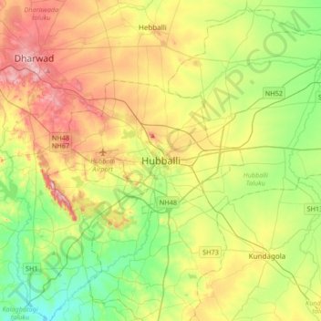 Mapa topográfico Hubli, altitud, relieve