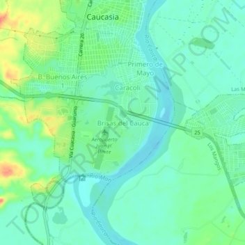 Mapa topográfico Brisas del Cauca, altitud, relieve