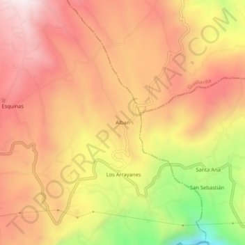 Mapa topográfico Alban, altitud, relieve