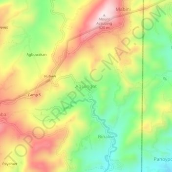 Mapa topográfico Agsungot, altitud, relieve