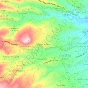 Mapa topográfico Balcón de Telde, altitud, relieve