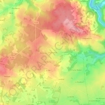 Mapa topográfico Chignavieux, altitud, relieve