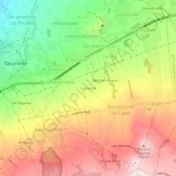 Mapa topográfico La Cuesta, altitud, relieve