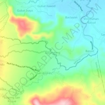 Mapa topográfico Bayandong, altitud, relieve