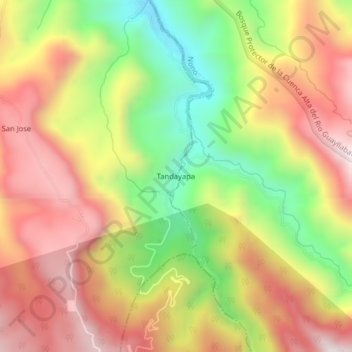 Mapa topográfico Tandayapa, altitud, relieve