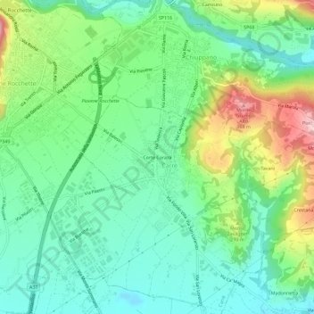Mapa topográfico Corte Coraza, altitud, relieve