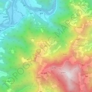 Mapa topográfico Dapcha, altitud, relieve