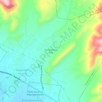 Mapa topográfico Santa Martha Etla, altitud, relieve