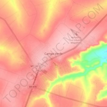 Mapa topográfico Campo Verde, altitud, relieve