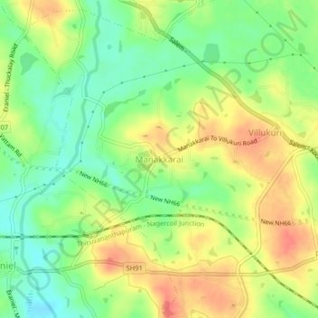 Mapa topográfico Manakkarai, altitud, relieve