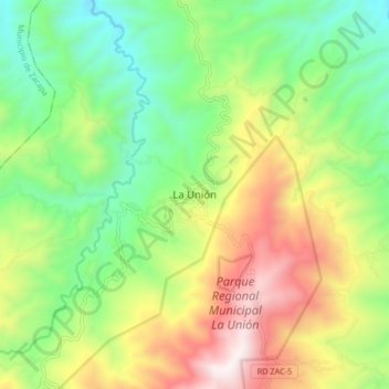Mapa topográfico La Unión, altitud, relieve