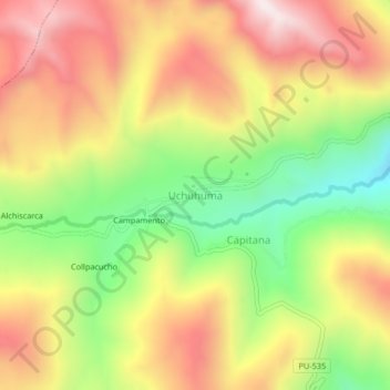 Mapa topográfico Uchuhuma, altitud, relieve