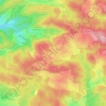 Mapa topográfico Bouisset, altitud, relieve