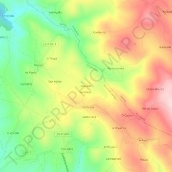 Mapa topográfico Souceda, altitud, relieve