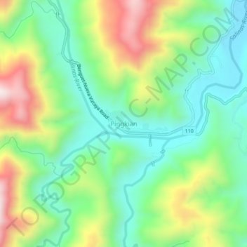 Mapa topográfico Pingkian, altitud, relieve