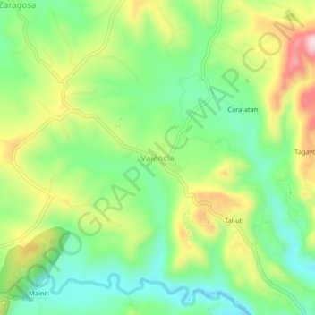 Mapa topográfico Valencia, altitud, relieve