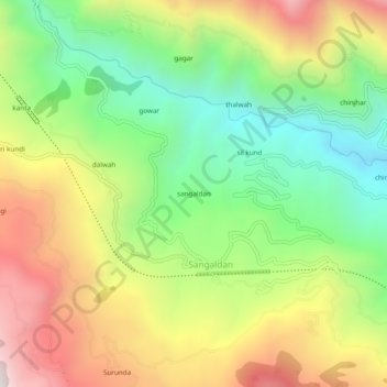 Mapa topográfico sangaldan, altitud, relieve