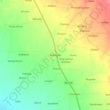 Mapa topográfico Mahilpur, altitud, relieve