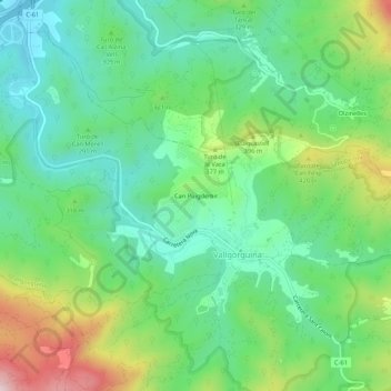 Mapa topográfico Can Puigdemir, altitud, relieve