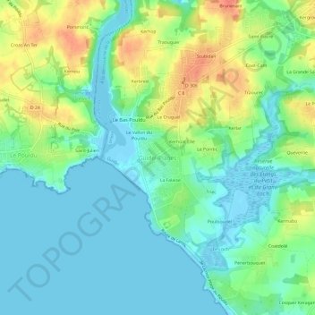 Mapa topográfico Guidel-Plages, altitud, relieve