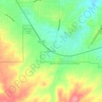 Mapa topográfico Overgaard, altitud, relieve