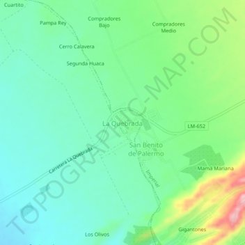 Mapa topográfico La Quebrada, altitud, relieve