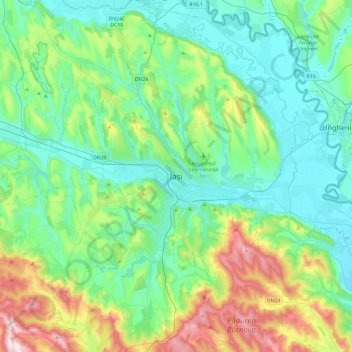Mapa topográfico Iași, altitud, relieve