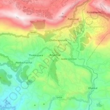 Mapa topográfico Anachal, altitud, relieve