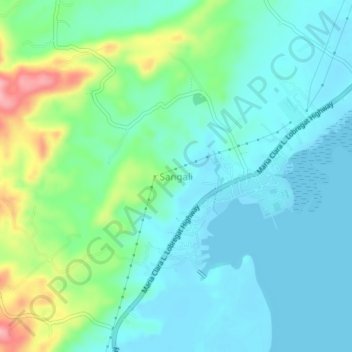 Mapa topográfico Sangali, altitud, relieve