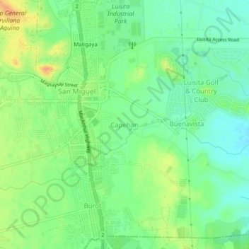 Mapa topográfico Capehan, altitud, relieve