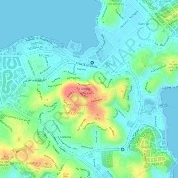Mapa topográfico Morro do Dendê, altitud, relieve