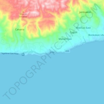 Mapa topográfico Lila, altitud, relieve