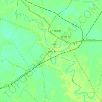 Mapa topográfico Nazira, altitud, relieve