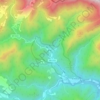 Mapa topográfico Beget, altitud, relieve