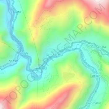 Mapa topográfico Santa María, altitud, relieve