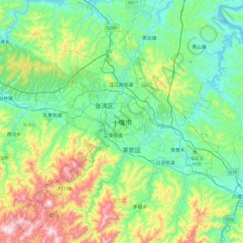 Mapa topográfico 十堰市, altitud, relieve