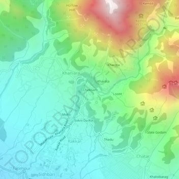 Mapa topográfico Chakban, altitud, relieve