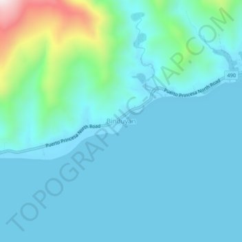 Mapa topográfico Binduyan, altitud, relieve