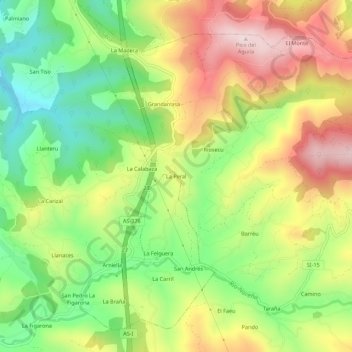 Mapa topográfico La Peral, altitud, relieve