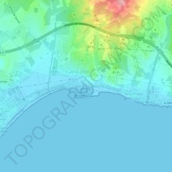 Mapa topográfico Caleta de Vélez, altitud, relieve