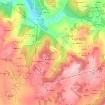 Mapa topográfico A Igrexa, altitud, relieve
